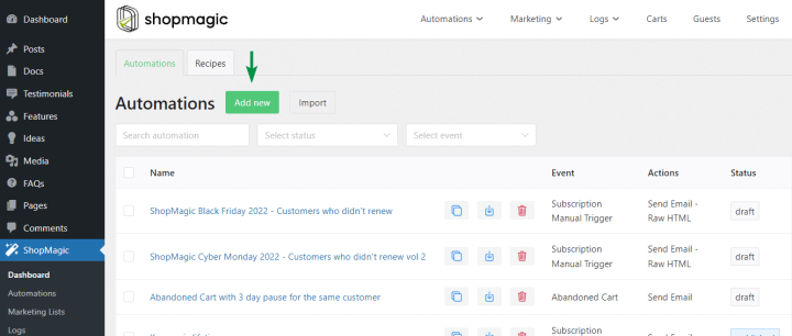 Create New Email Marketing Automation In Woocommerce