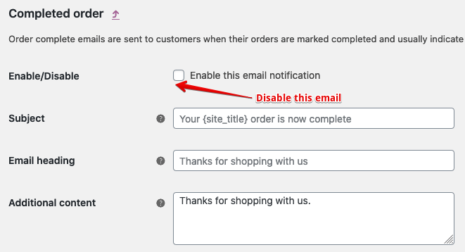 WooCommerce Disable Completed Order Email