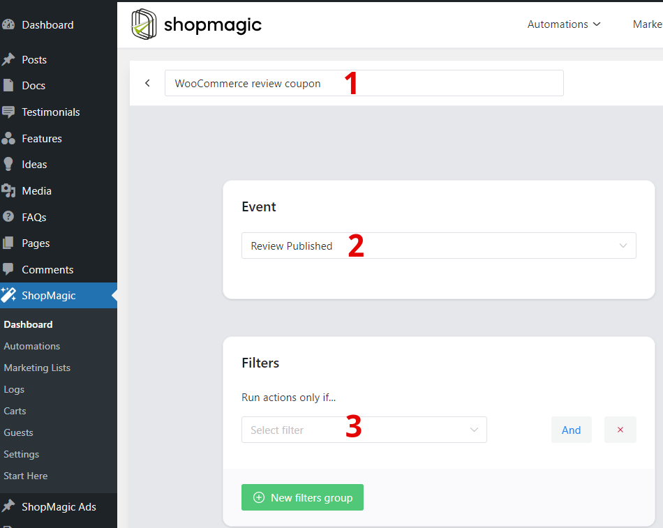 Woocommerce Product Review for discount coupons - Workflow