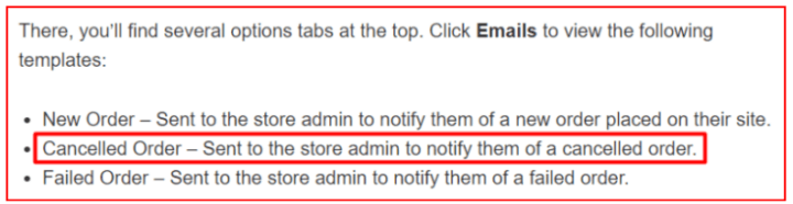 Official definition of cancelled order email from WooCommerce.com