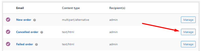 Tipos de correos electrónicos en la configuración predeterminada de WooCommerce