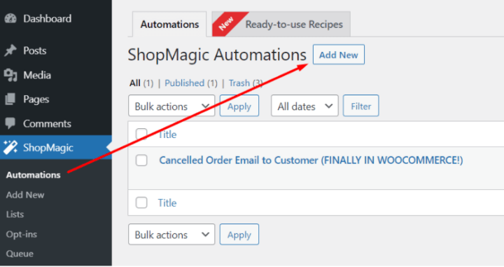 Adding new automation for cancelled order emails in ShopMagic