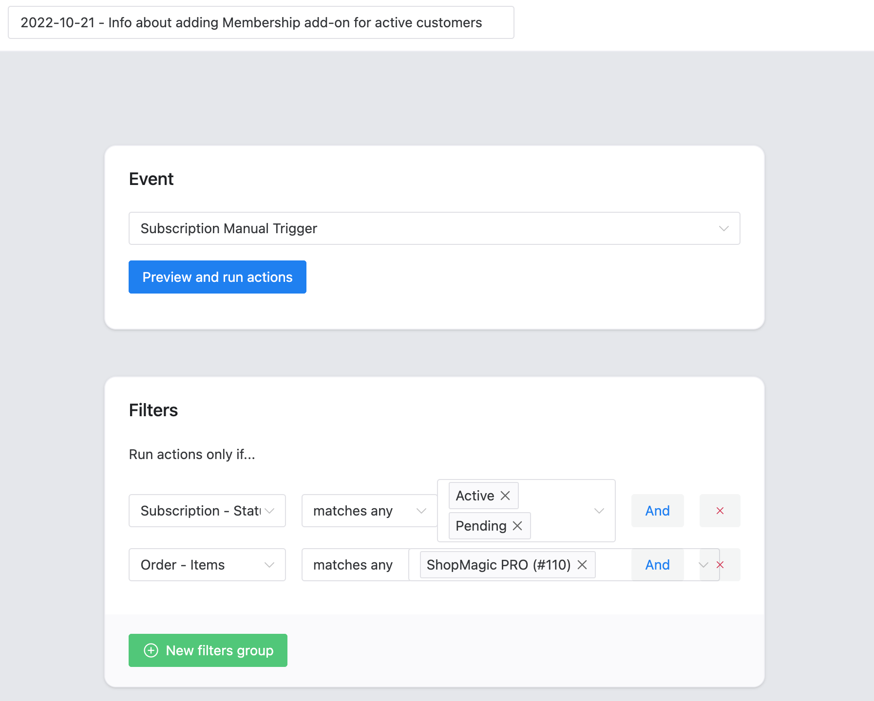 Shopmagic Subscription Manual Trigger