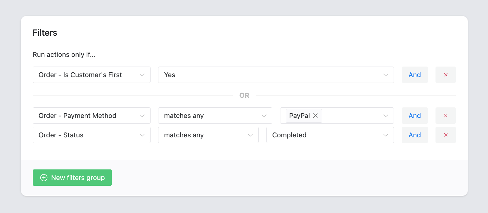 two groups of ShopMagic's filters