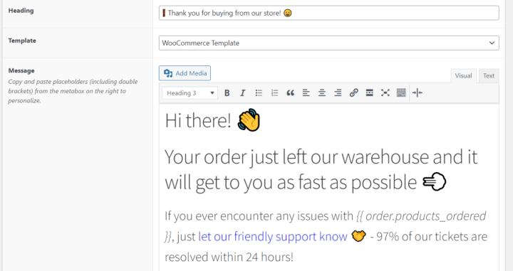 Using emojis in ShopMagic email content editor.