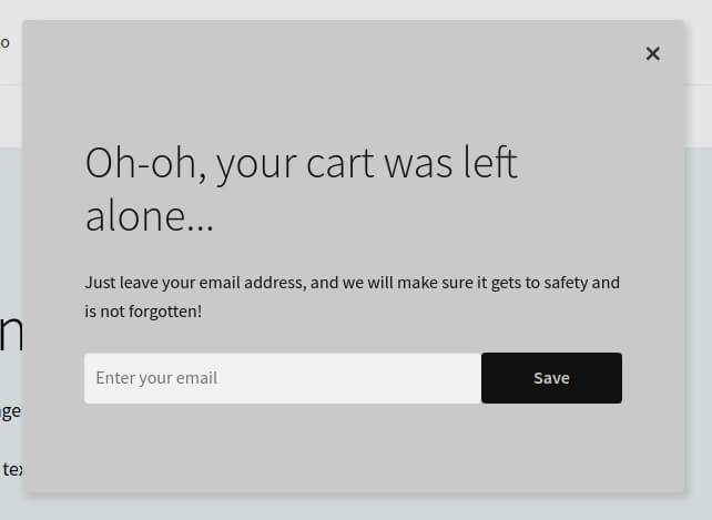 Popup to avoid abandoned carts in WooCommerce