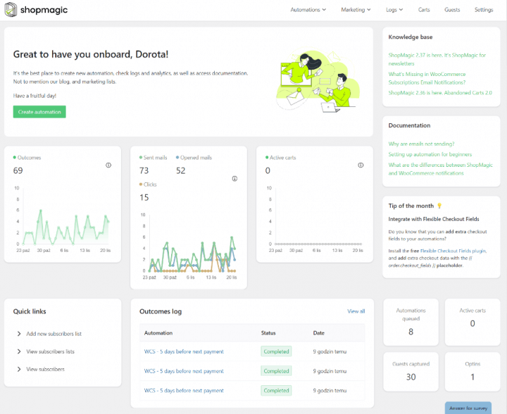 Shopmagic 3.0. Dashboard