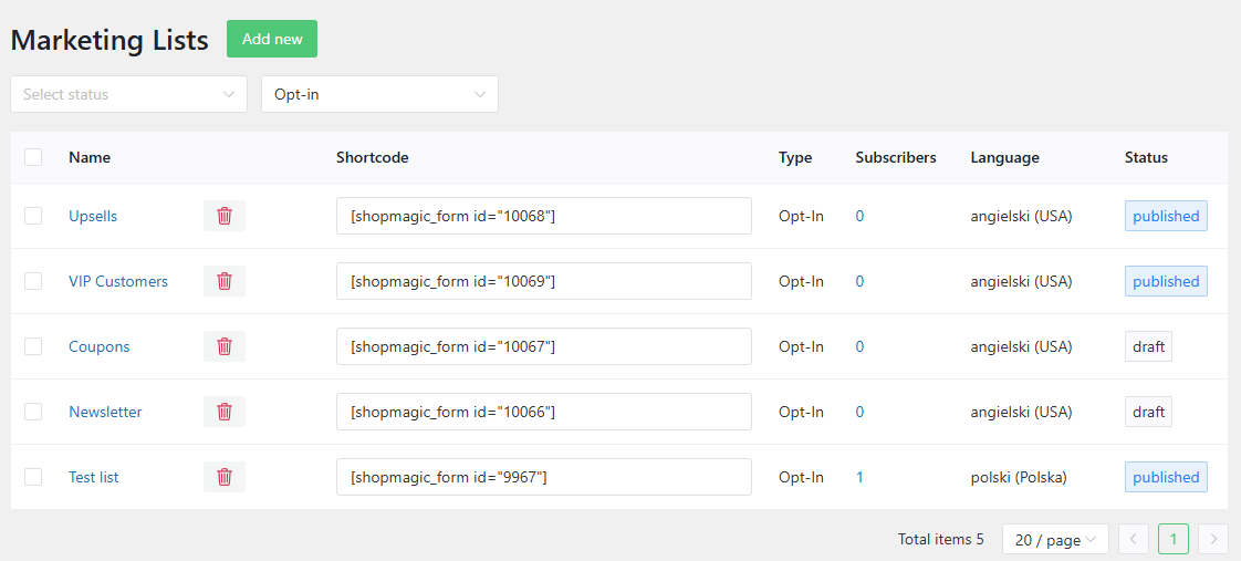Shopmagic Opt Ins Filter List
