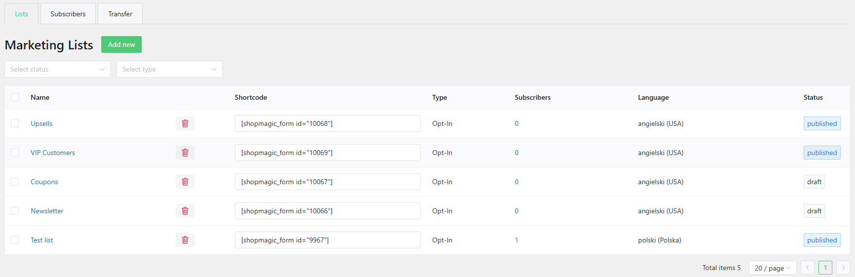 Marketing List Shopmagic