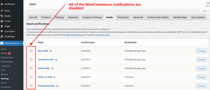 Woocommerce Notifications Disabled