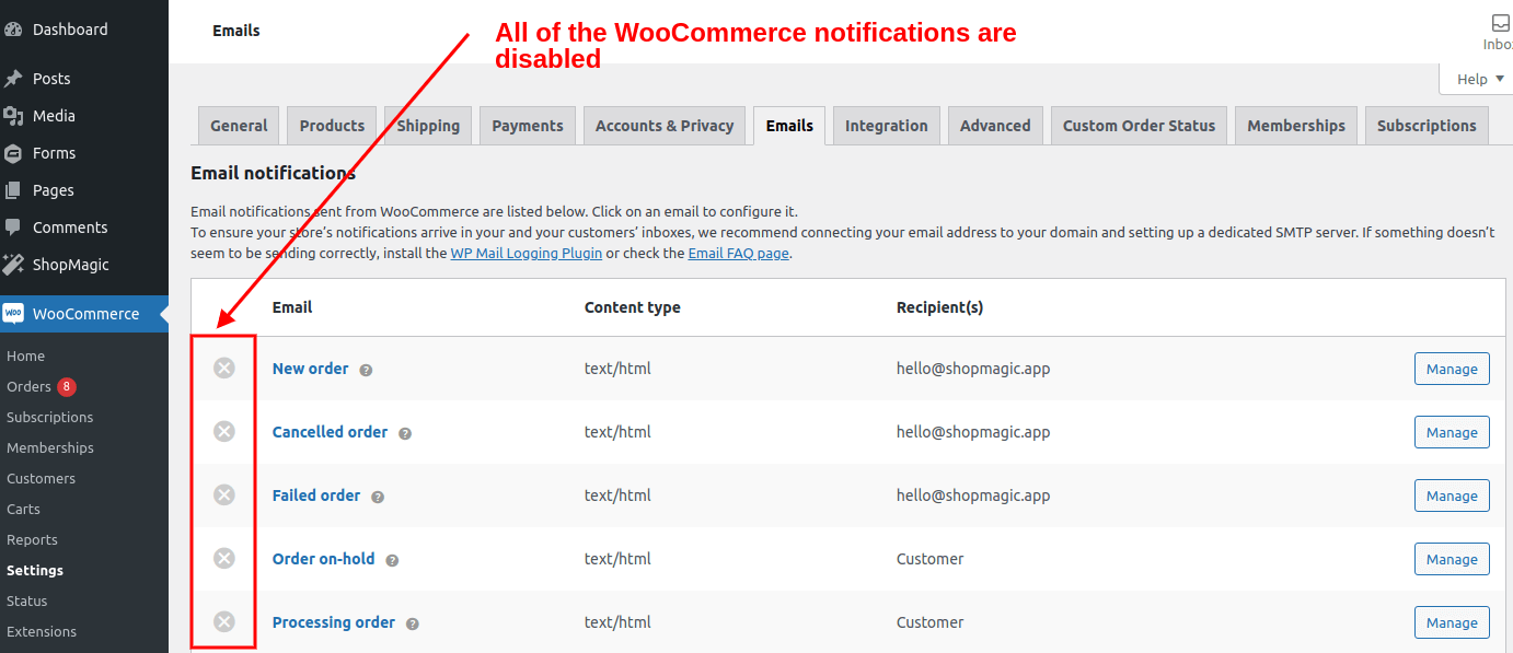 Woocommerce Notifications Disabled